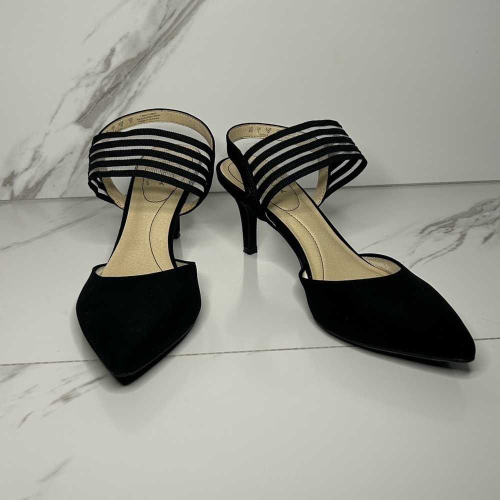 Life Stride Black Heels with White Striped Straps Size 8 - Picture 3 of 8